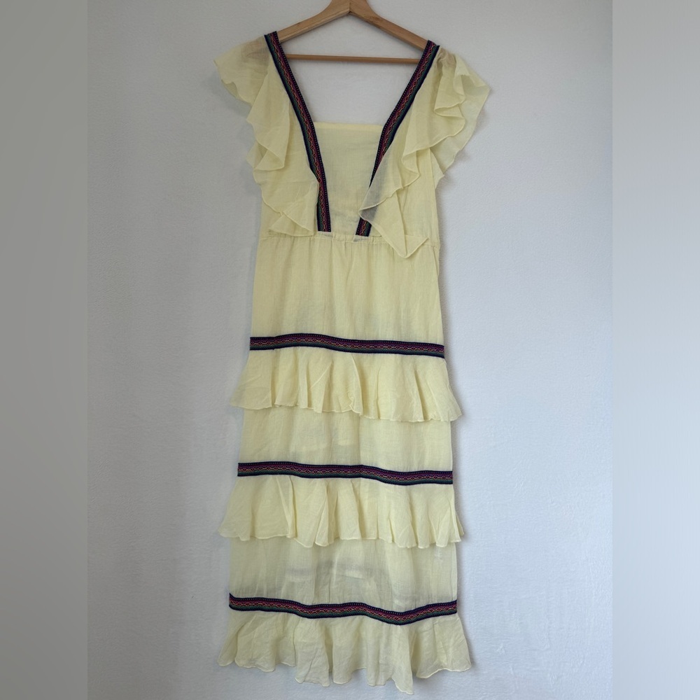 Pitusa‎ womens off white sheer Sorbet eve tiered  flowy cotton dress size petite
